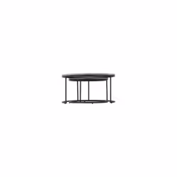 Athens Round Coffee Table Set Concrete Black Metal Legs