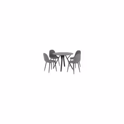 Athens Round Dining Set Concrete Effect- Top Black/Grey Metal legs