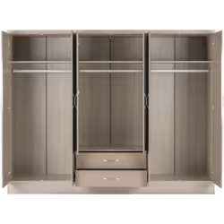 Nevada 6 Door 2 Drawer Mirrored Wardrobe in Oyster Gloss and Oak Effect Finish