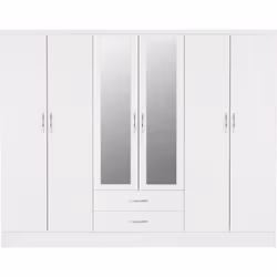 Nevada 6 Door 2 Drawer Mirrored Wardrobe White Gloss Finish Hanging Rail - Additional view 5