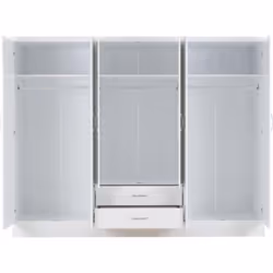 Nevada 6 Door 2 Drawer Mirrored Wardrobe White Gloss Finish Hanging Rail - Additional view 6
