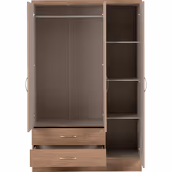 Nevada 3 Door 2 Drawer  Mirrored Wardrobe Rustic Oak Effect