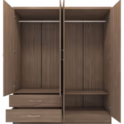 Nevada 4 Door 2 Drawer Mirrored Wardrobe Rustic Oak Effect Finish Hanging Rail