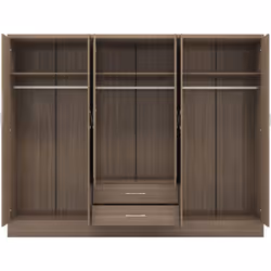 Nevada 6 Door 2 Drawer Mirrored Wardrobe Rustic Oak Effect Finish Hanging Rail