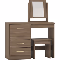 Nevada 4 Drawer Dressing Table Set Rustic Oak Effect with stool and mirror