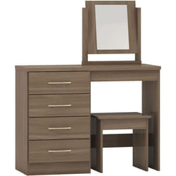 Nevada 4 Drawer Dressing Table Set Rustic Oak Effect with stool and mirror