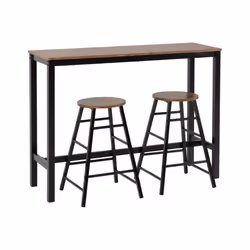 Athens Breakfast Bar Set Acacia Effect and Black Metal Legs