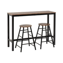Athens Breakfast Bar Set Acacia Effect and Black Metal Legs