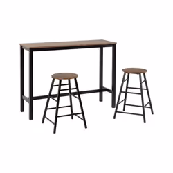 Athens Breakfast Bar Set Acacia Effect and Black Metal Legs