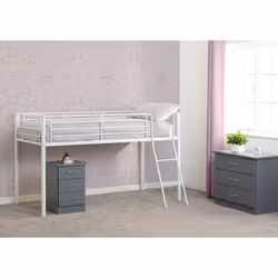 Kora Mid Sleeper Metal Bed Frame in White Finish fits  3ft Single Mattress