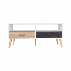 Nordic 2 Drawer Coffee table White/Distressed Effect - Metal Handles