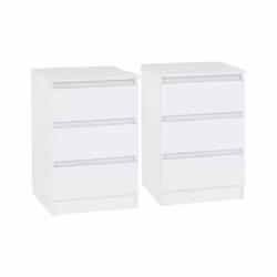 Pair of 2 x Malvern 3 Drawer Bedside Cabinets in White Finish