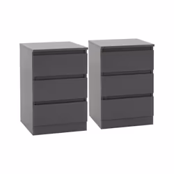 Pair of 2 x Malvern 3 Drawer Bedside in Grey Finish