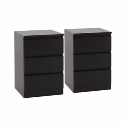 Pair of 2 x Malvern 3 Drawer Bedside in Black Finish
