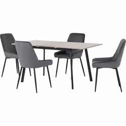 Avery Extending Dining Table + 4 Chairs Set - Concrete & Grey Velvet