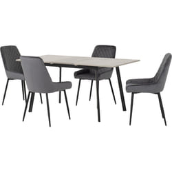 Avery Extending Dining Table + 4 Chairs Set - Concrete & Grey Velvet