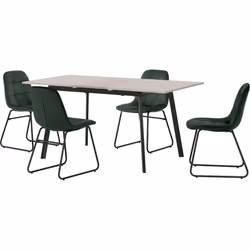 Avery Extending Dining Table + 4 Lukas Chairs Set - Concrete & Green Velvet
