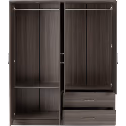 Lisbon 4 Door Mirrored Wardrobe 2 Drawers in Black Wood Grain Finish