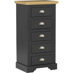 Toledo 5 Drawer Narrow Chest of Drawers Grey and Oak Effect Veneer Metal Runners