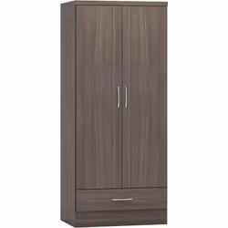 Nevada Wardrobe 2 Door 1 Drawer Black Wood Grain Effect Drawer Hanging Rail