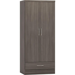 Nevada Wardrobe 2 Door 1 Drawer  Black Wood Grain Effect Drawer Hanging Rail