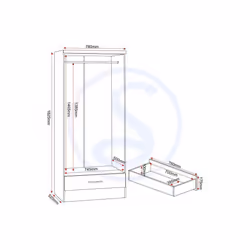 Nevada Wardrobe 2 Door 1 Drawer  Black Wood Grain Effect Drawer Hanging Rail