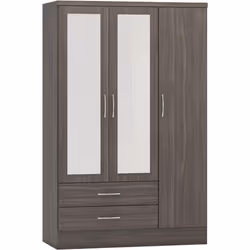 Nevada 3 DOOR 2 DRAWER MIRRORED WARDROBE Black Wood Grain