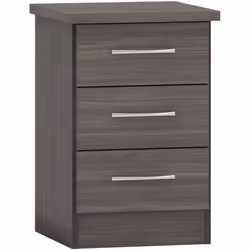 Seconique Nevada 3 Drawer Bedside, Engineered, Black Wood Grain, W D 400mm x H 610mm