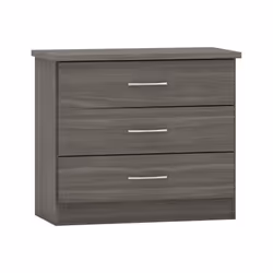 Nevada 3 Drawer Chest of Drawers Black Wood Grain Effect Metal Runners Handles