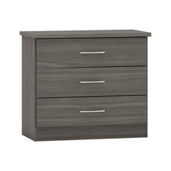 Nevada 3 Drawer Chest of Drawers Black Wood Grain Effect Metal Runners Handles
