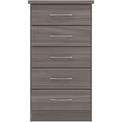 Nevada 5 Drawer Narrow Chest of Drawers Black Wood Grain Effect Metal Runners