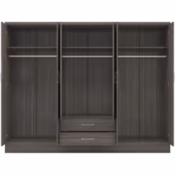 Nevada 6 Door 2 Drawer Mirrored Wardrobe Black Grain Effect Finish Hanging Rail