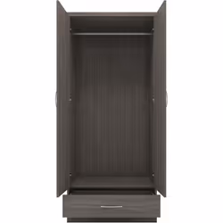 Nevada Mirrored 2 Door 1 Drawer Wardrobe Black Wood Grain Effect Hanging Rail