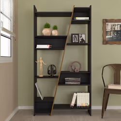 Naples Tall 11 Shelf Space Bookcase Shelving Display Unit - Black & Pine Effect