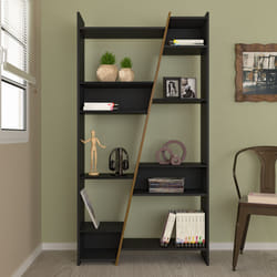 Naples Tall 11 Shelf Space Bookcase Shelving Display Unit - Black & Pine Effect