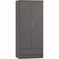 Nevada 2 Door 1 Drawer Wardrobe in 3D Effect Grey Hanging Rail Storage