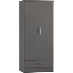 Nevada 2 Door 1 Drawer Wardrobe in 3D Effect Grey Hanging Rail Storage