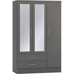Nevada Mirrored Wardrobe 3 Door 2 Drawer  Grey 3D Effect