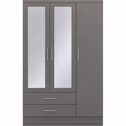 Nevada Mirrored Wardrobe 3 Door 2 Drawer  Grey 3D Effect