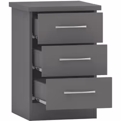 Nevada Bedside 3 Drawer 3D Effect Grey