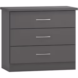 Nevada 3 Drawer Chest of Drawers 3D Effect Grey Metal Runners Handles