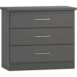 Nevada 3 Drawer Chest of Drawers 3D Effect Grey Metal Runners Handles