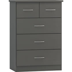 Nevada 3+2 Drawer Chest of Drawers 3D Effect Grey Metal Runners