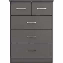 Nevada 3+2 Drawer Chest of Drawers 3D Effect Grey Metal Runners