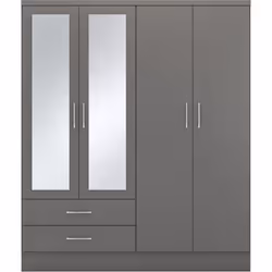 Nevada 4 Door 2 Drawer Mirrored Wardrobe in 3D Effect Grey Finish