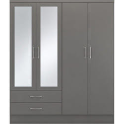 Nevada 4 Door 2 Drawer Mirrored Wardrobe in 3D Effect Grey Finish