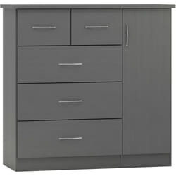 Nevada 1 Door 5 Drawer Low Wardrobe Grey Gloss and Oak Effect