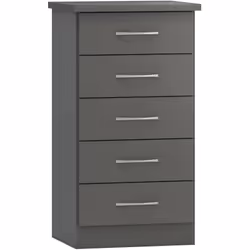 Nevada 5 Drawer Narrow Chest of Drawers in 3D Effect Grey Metal Runners Handles