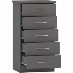 Nevada 5 Drawer Narrow Chest of Drawers in 3D Effect Grey Metal Runners Handles