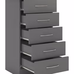 Nevada 5 Drawer Narrow Chest of Drawers in 3D Effect Grey Metal Runners Handles